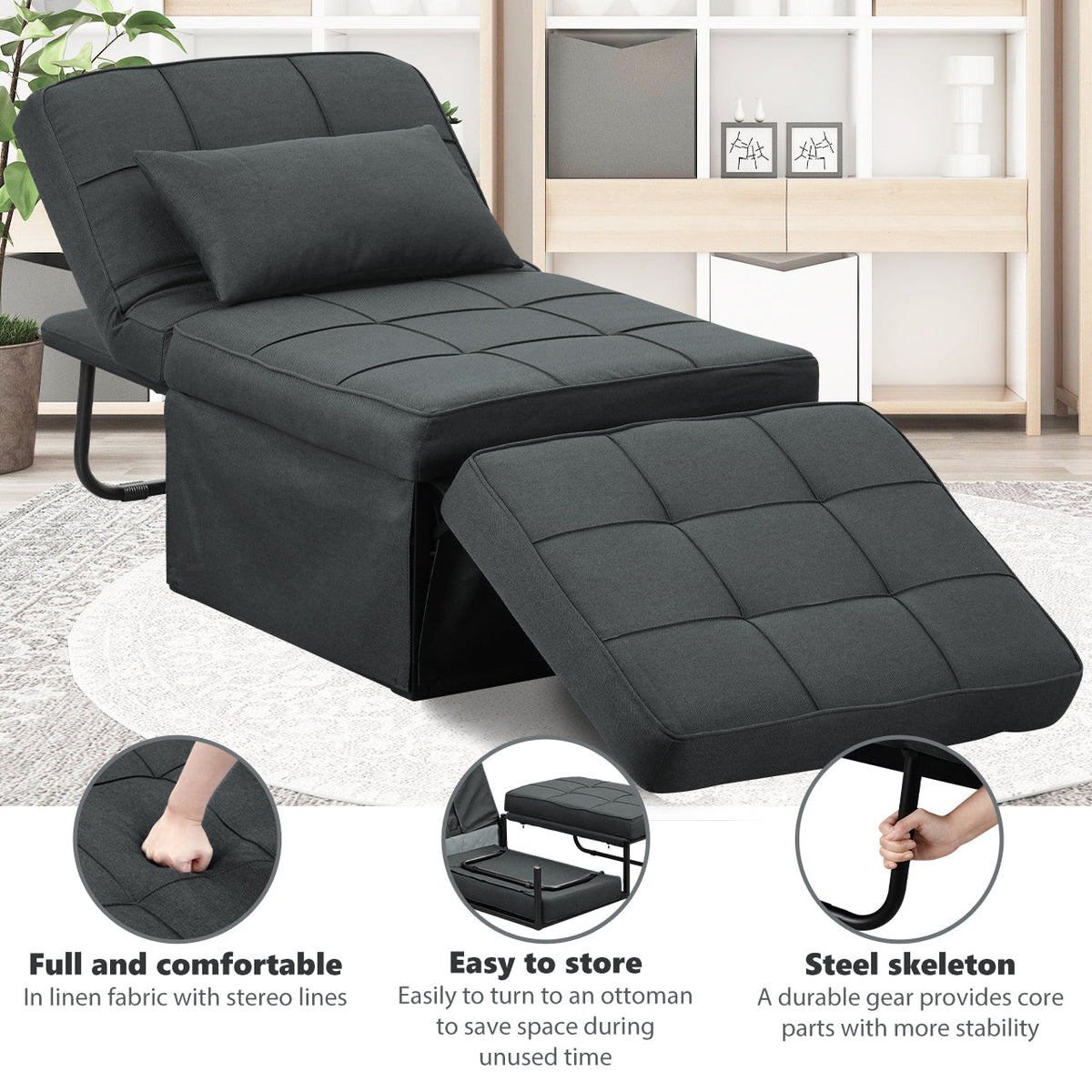 Ainfox 71inch Convertible Sofa Bed Navy Blue,4-in-1 Folding Sofa
