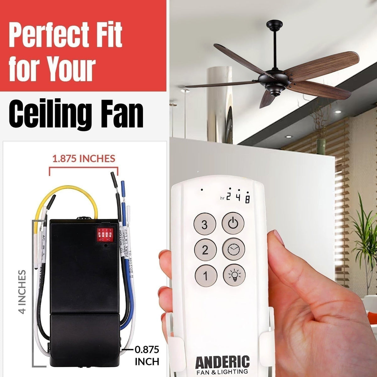 Anderic Substitute Kit for Hunter 89309-06 Ceiling Fan Receiver [63T-AC83T-KIT]