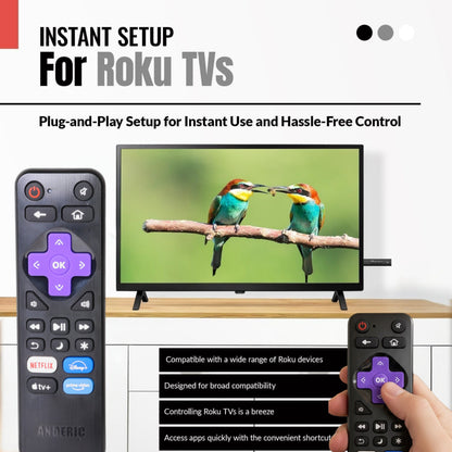 Anderic RRLF26 (No Programming Needed) Replacement Remote Control for most Roku TVs such as ONN, Hisense, Philips, TCL, Hiro