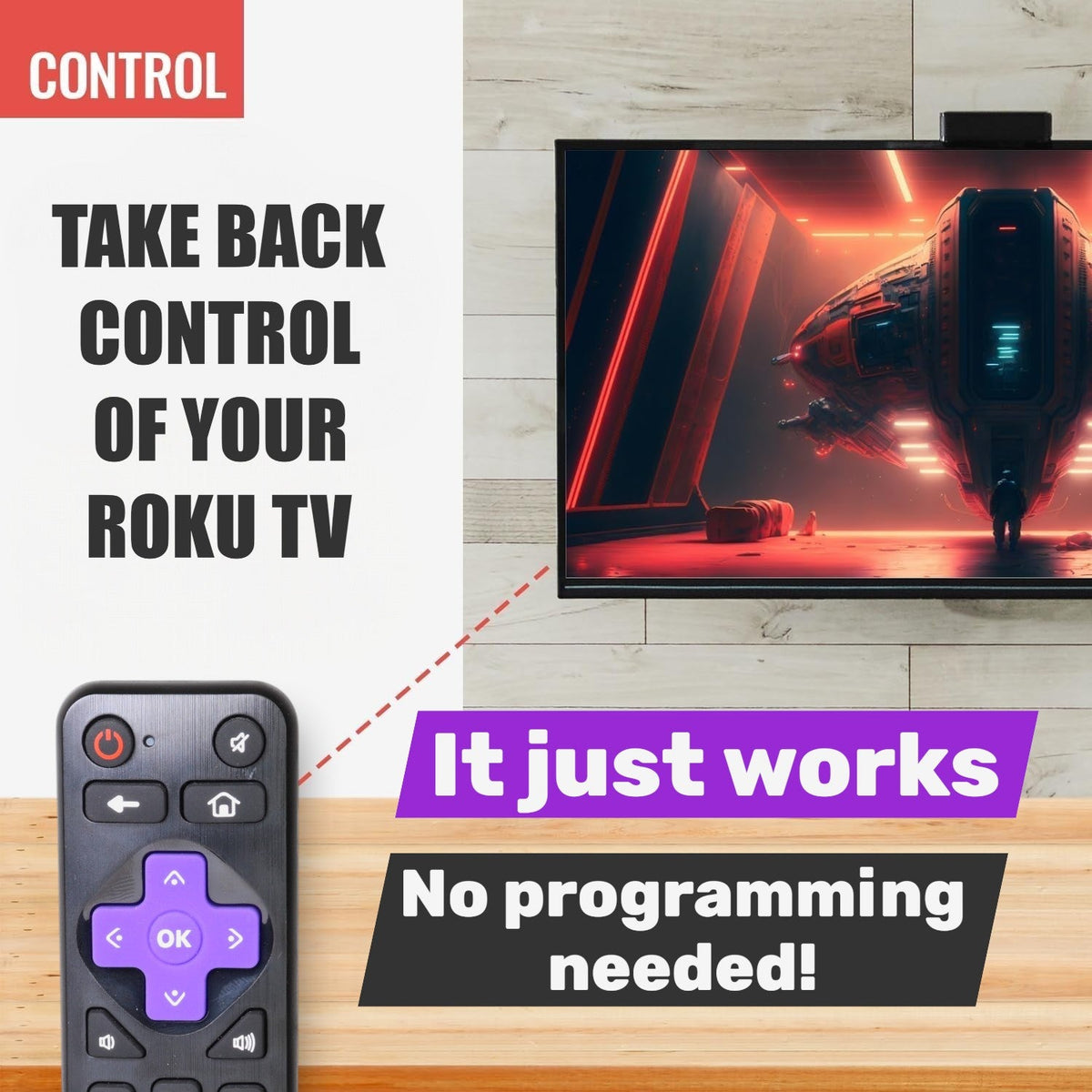 Anderic RRLF26 (No Programming Needed) Replacement Remote Control for most Roku TVs such as ONN, Hisense, Philips, TCL, Hiro