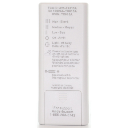Anderic Substitute for Harbor Breeze A25-TX015A Ceiling Fan Remote Control TX015A For Sailstream Fan [RRTX015]
