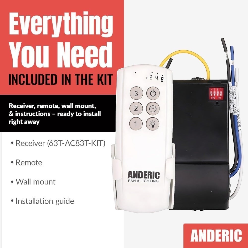 Anderic Substitute Kit for Hunter K6266-01 IN2TX49 Ceiling Fan Remote Control [63T-AC83T-KIT]