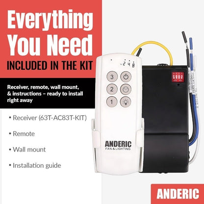 Anderic Substitute Kit for Hunter K6266-01 IN2TX49 Ceiling Fan Remote Control [63T-AC83T-KIT]