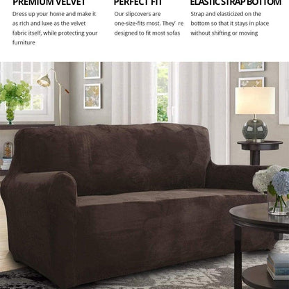 High Quality Velvet Plush Sofa Cover for Living Room Sectional Couch Cover Elastic Case Sofa Slipcover Stretch 1/2/3/4 Seater Velvet Sofa Couch Furniture Protector Soft Anti-Slip High Stretch